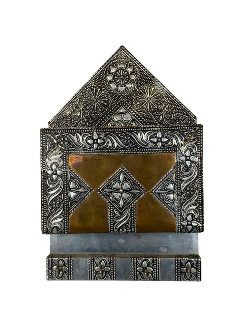 Decorative Wall-Mounted Mail & Key Holder Hammered Aluminum Copper Accents